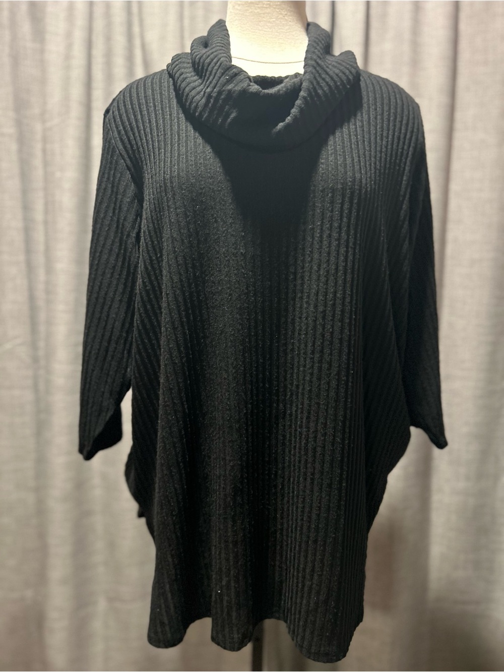 Kim Rogers Black Ribbed Cowl Neck Tunic Sweater